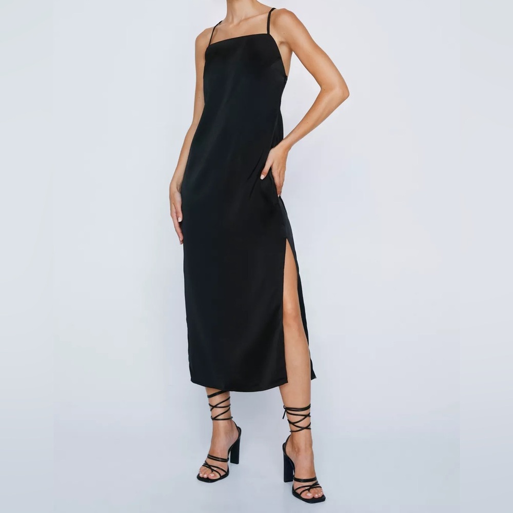 Elegant Black Satin Slip Dress